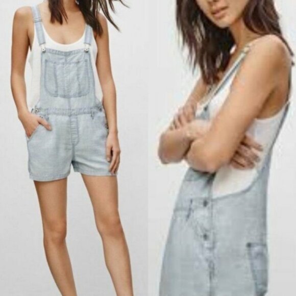 NWT Aritzia TNA Senryu Romper Shortalls Denim Overalls Size XXS Blue Chambray - Picture 3 of 11